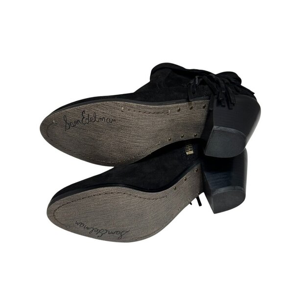 Sam Edelman Louie Black Suede Fringe Western Ankle Boots Size 8.5 New Classics! - Picture 6 of 6